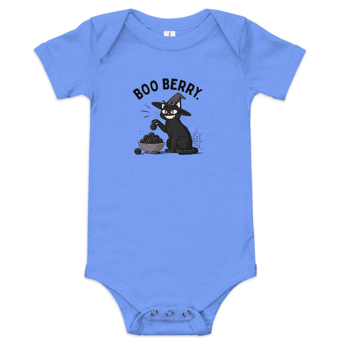 Boo Berry Baby Onesie in Heather Columbia Blue, front