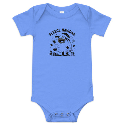 Fleece Navidad Baby Onesie in Heather Columbia Blue, front