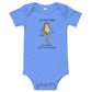On My Way to Make the Vibes Weird Baby Onesie in Heather Columbia Blue, front