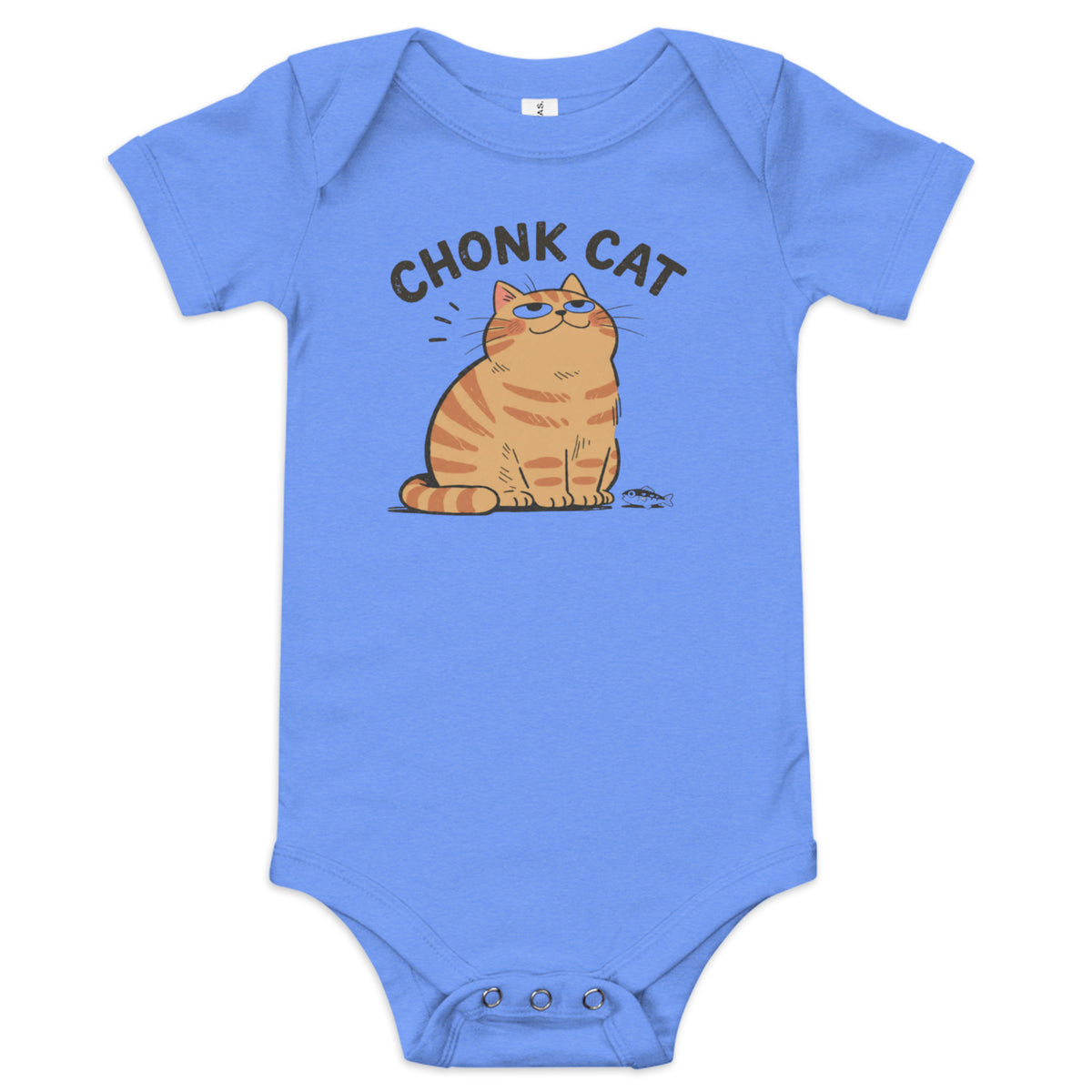 Chonk Cat Baby Onesie in Heather Columbia Blue, front