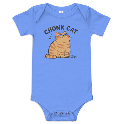 Chonk Cat Baby Onesie in Heather Columbia Blue, front