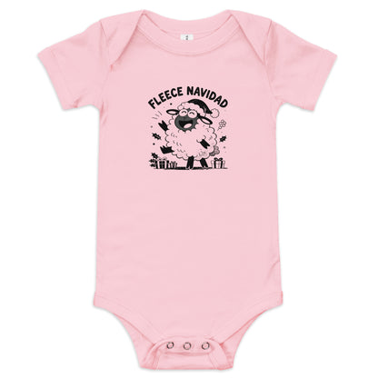 Fleece Navidad Baby Onesie in Pink, front
