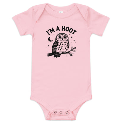 I'm a Hoot Baby Onesie in Pink, front