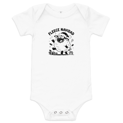 Fleece Navidad Baby Onesie in White, front