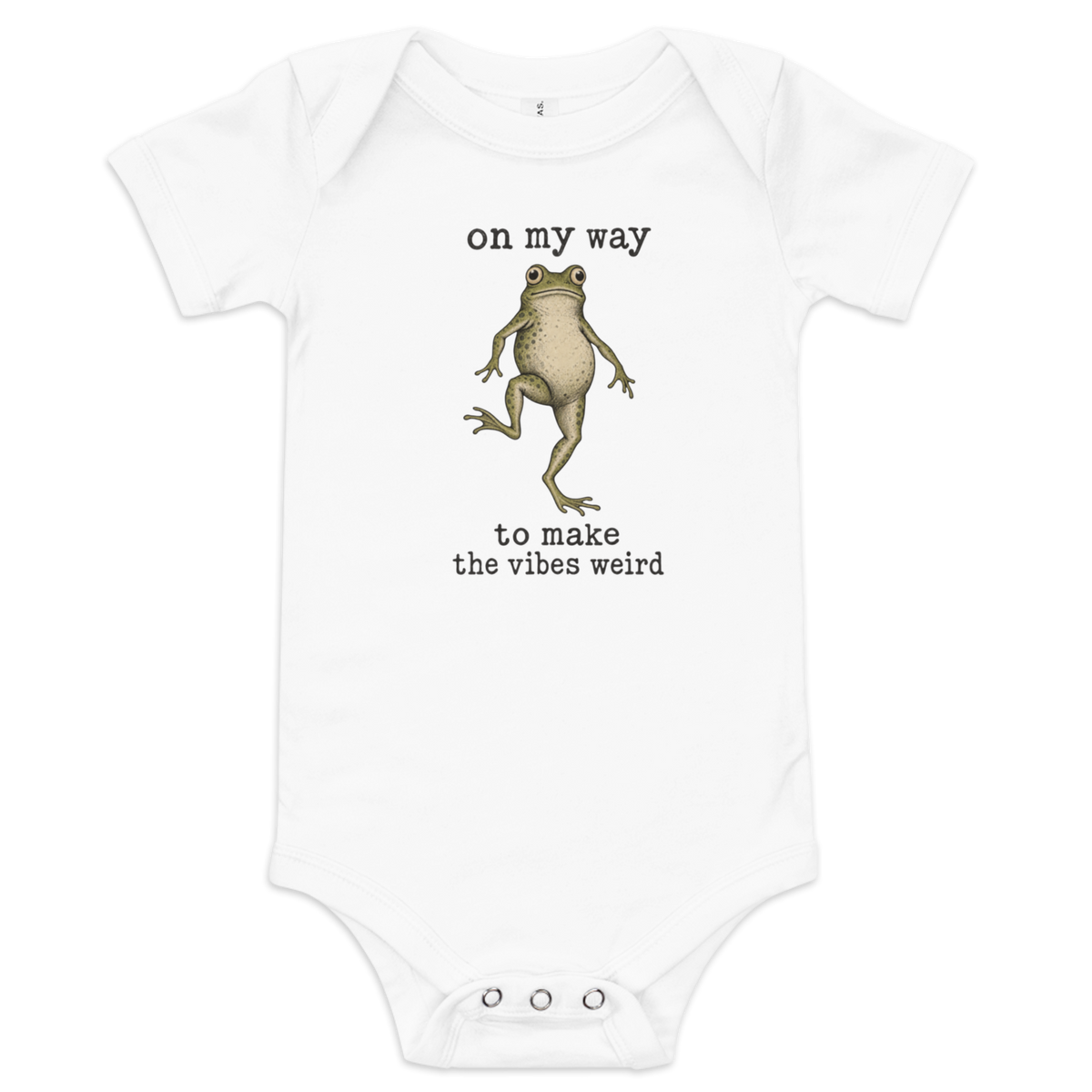 On My Way to Make the Vibes Weird Baby Onesie in White, front