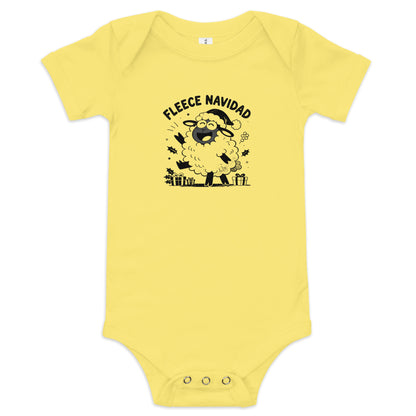Fleece Navidad Baby Onesie in Yellow, front