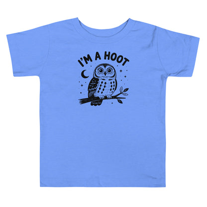 I'm a Hoot Toddler T-Shirt in Heather Columbia Blue, front