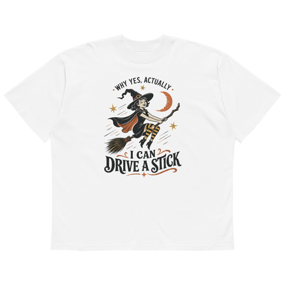Drive a Stick Witch Oversized T-Shirt - White