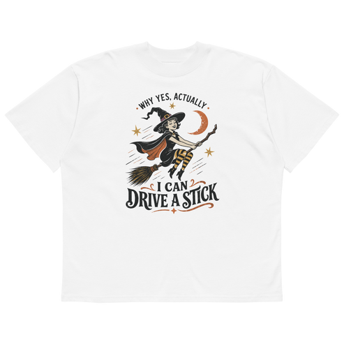 Drive a Stick Witch Oversized T-Shirt - White