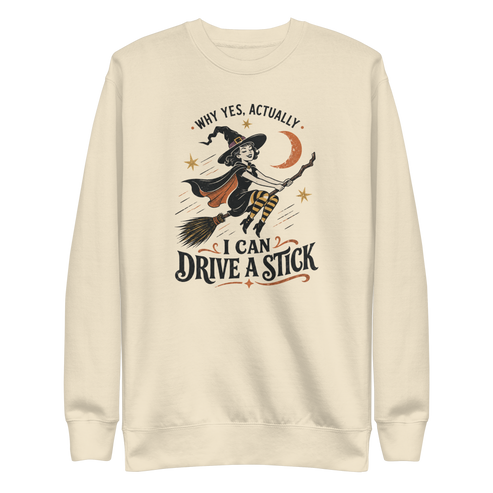 Drive a Stick Witch Sweatshirt - Bone