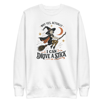 Drive a Stick Witch Sweatshirt - White
