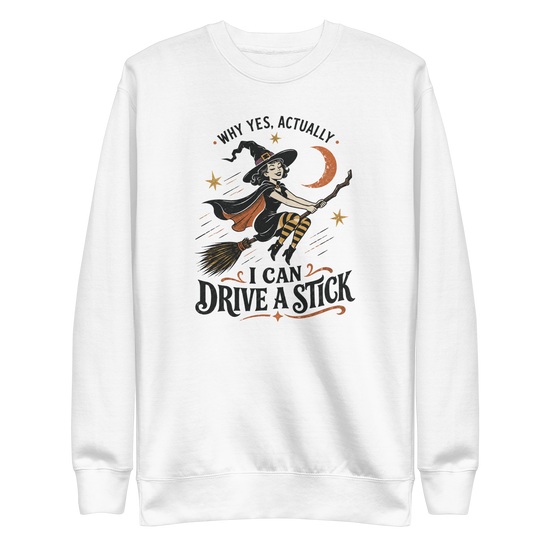 Drive a Stick Witch Sweatshirt - White
