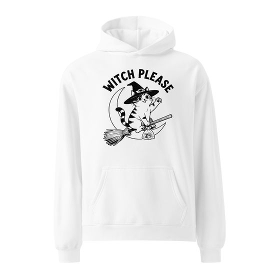 Witch, Please (Cat) Relaxed Fit Hoodie - White