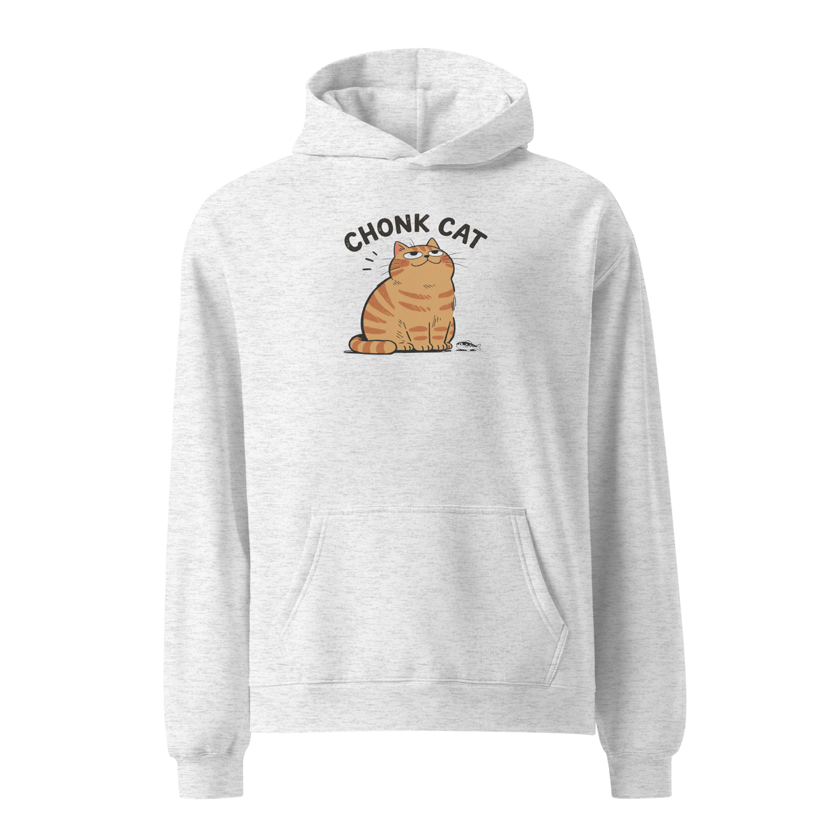 Chonk Cat Hoodie in White Heather, front