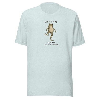On My Way to Make the Vibes Weird T-Shirt in Heather Prism Ice Blue, front