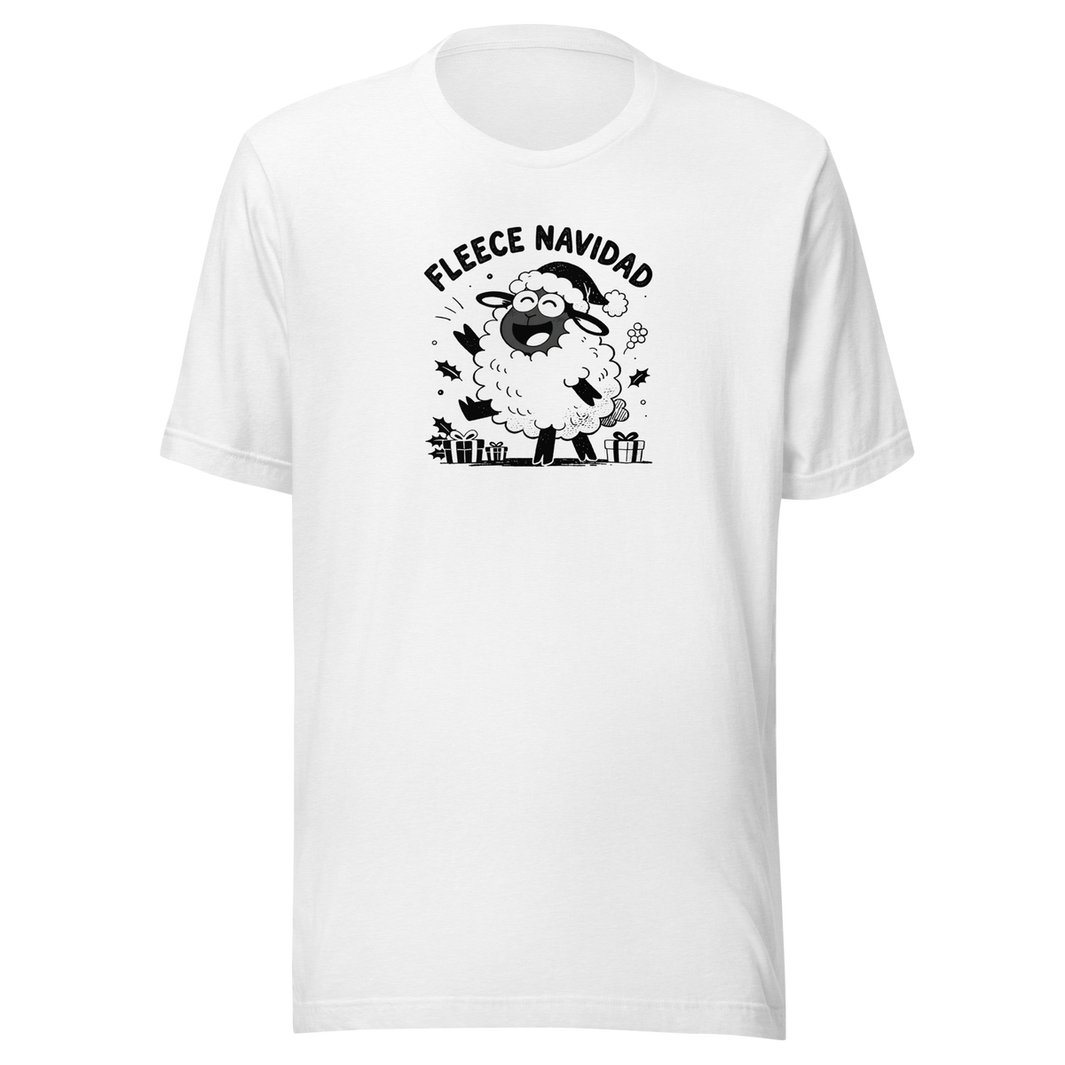 Fleece Navidad T-Shirt in Solid White Blend, front
