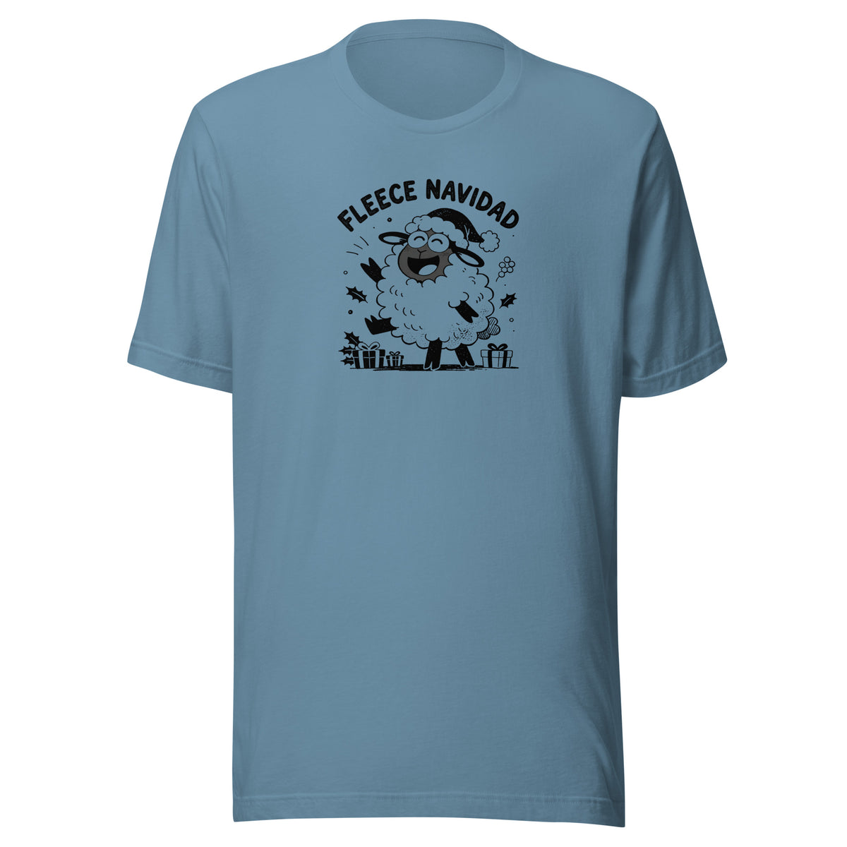 Fleece Navidad T-Shirt in Steel Blue, front