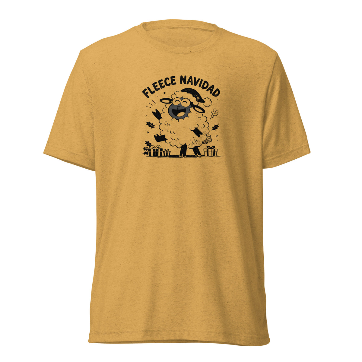 Fleece Navidad T-Shirt in Mustard Triblend, front
