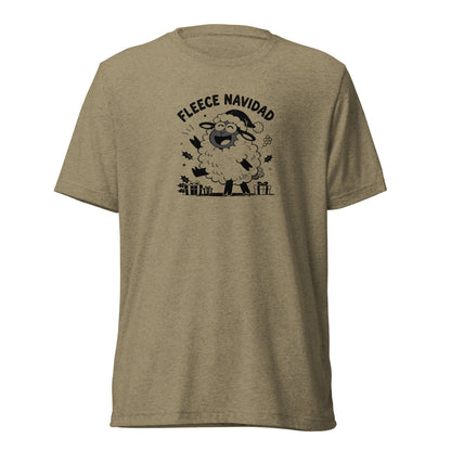 Fleece Navidad T-Shirt in Olive Triblend, front