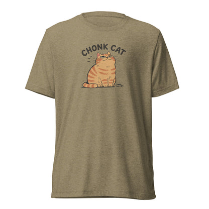 Chonk Cat T-Shirt in Olive Triblend, front