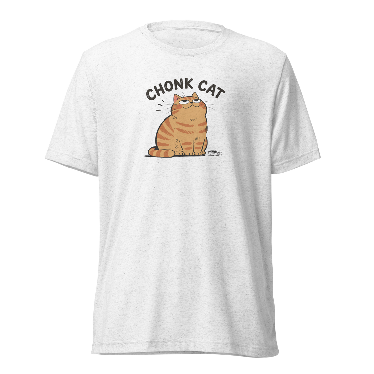 Chonk Cat T-Shirt in Solid White Triblend, front