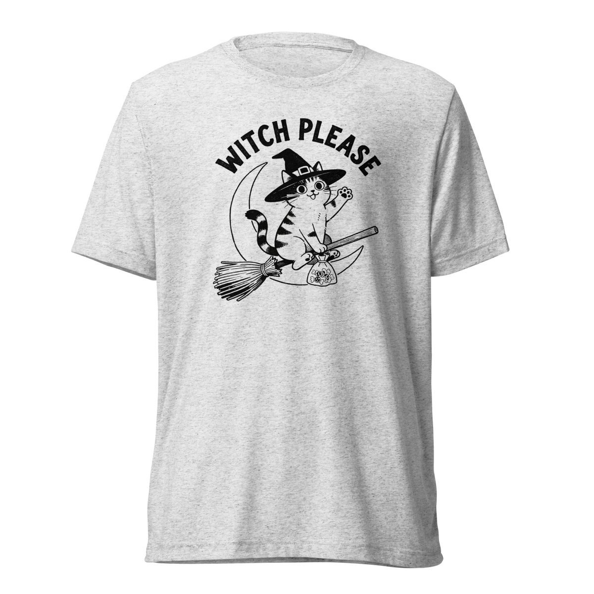 Witch, Please (Cat) Lightweight T-Shirt - White Fleck Triblend