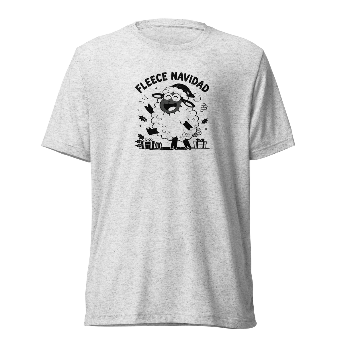 Fleece Navidad T-Shirt in White Fleck Triblend, front