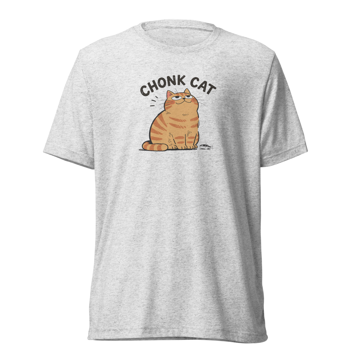 Chonk Cat T-Shirt in White Fleck Triblend, front
