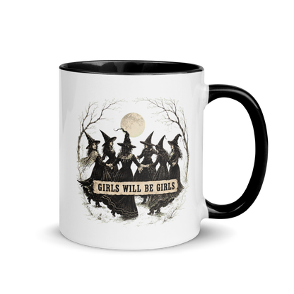 Girls Will Be Girls Colored Mug – Black 11 oz, handle on right