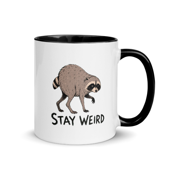 Jimothy: Stay Weird Colored Mug – Black 11 oz, handle on right