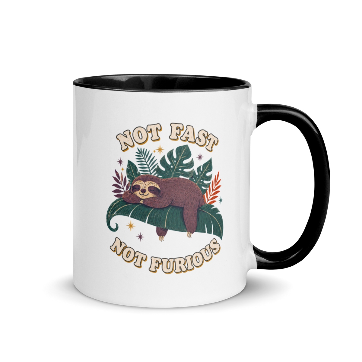 Not Fast Not Furious Colored Mug – Black 11 oz, handle on right