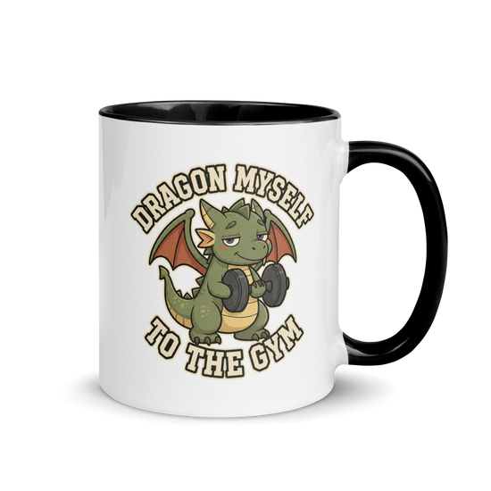 Dragon Myself to the Gym Colored Mug – Black 11 oz, handle on right