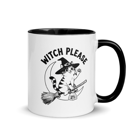Witch, Please (Cat) Colored Mug – Black 11 oz, handle on right