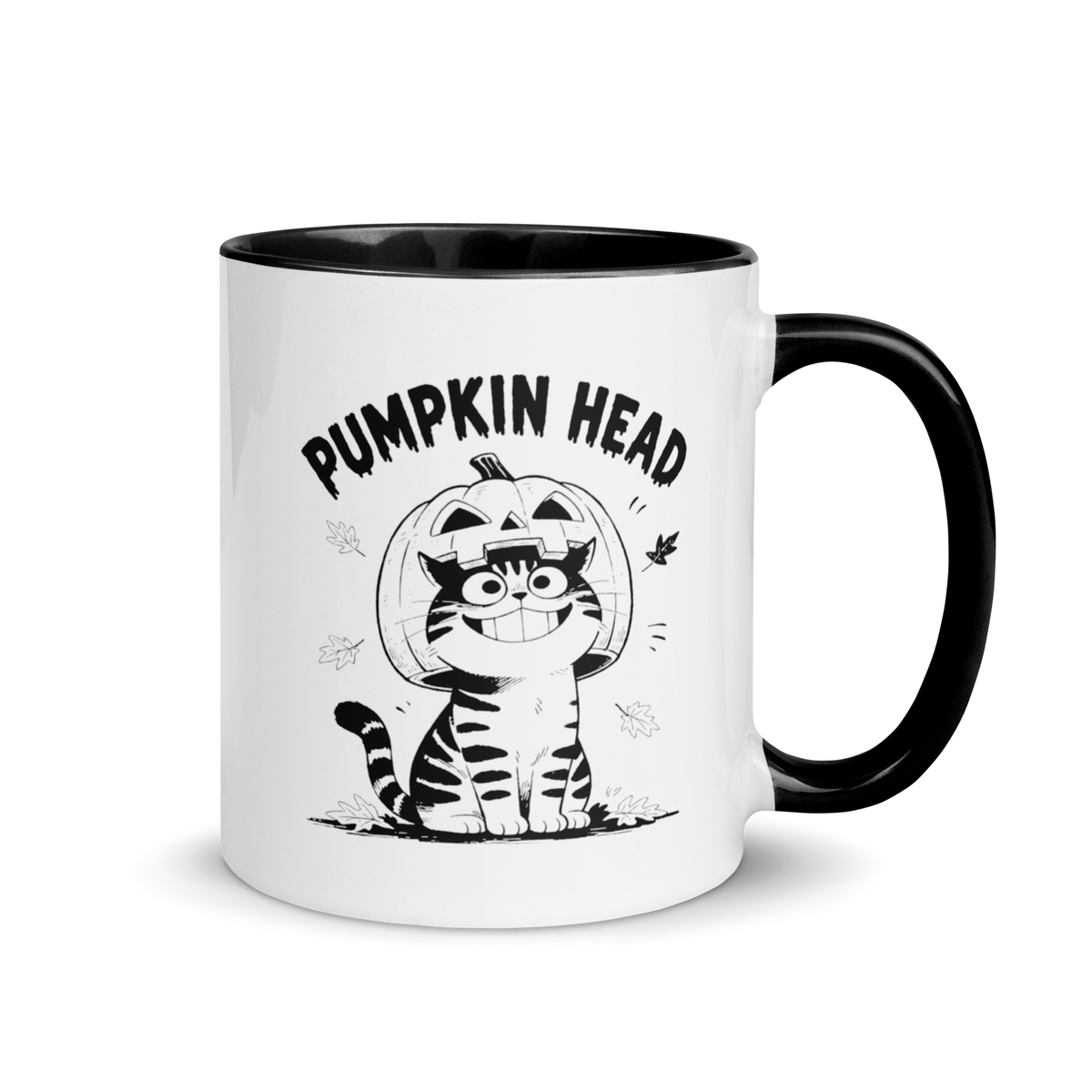 Pumpkin Head Colored Mug – Black 11 oz, handle on right