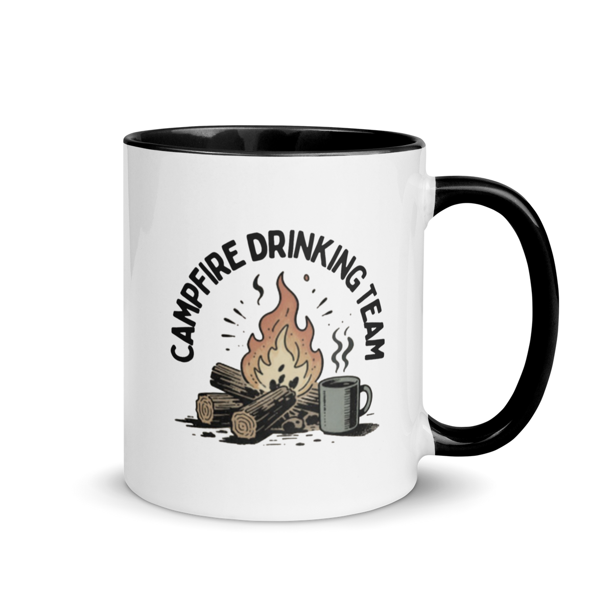 Campfire Drinking Team Colored Mug – Black 11 oz, handle on right
