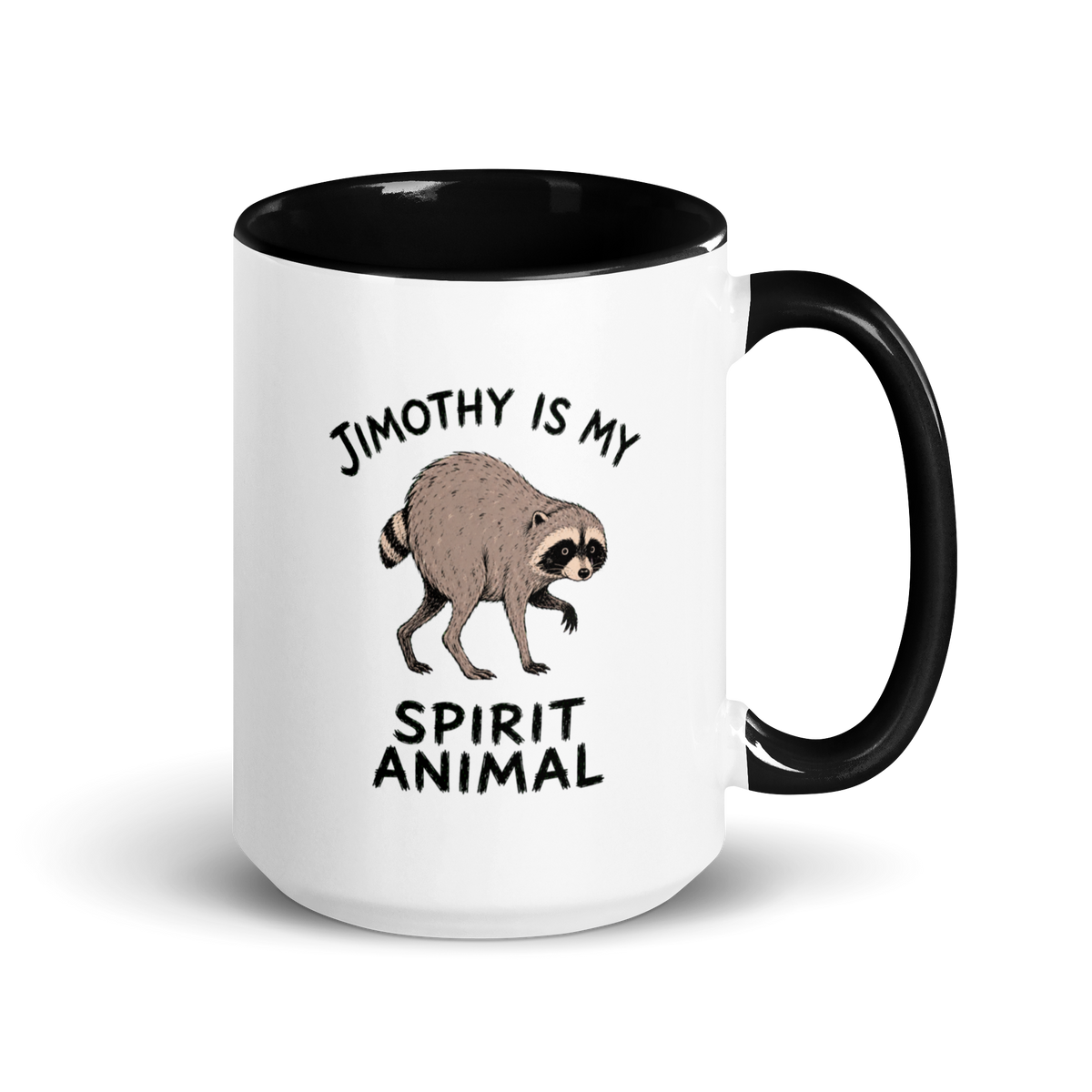 Jimothy Is My Spirit Animal Colored Mug – Black 15 oz, handle on right