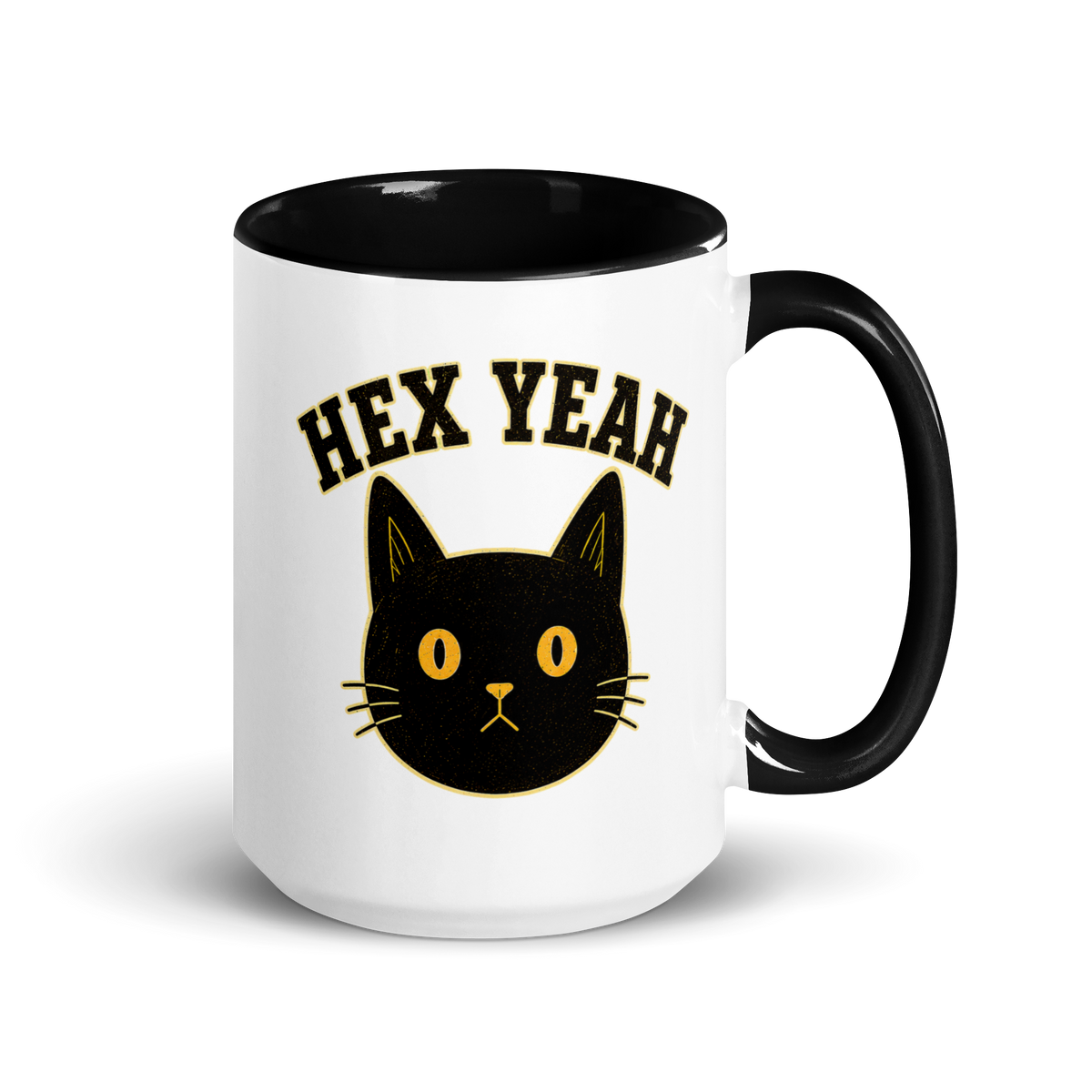Hex Yeah Colored Mug – Black 15 oz, handle on right