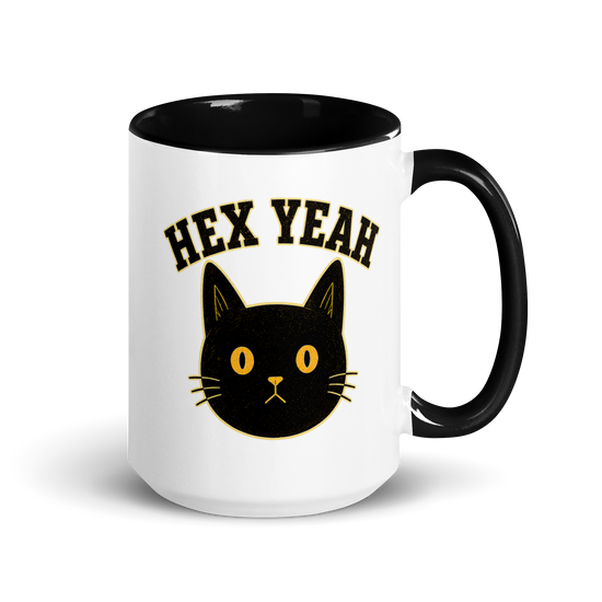 Hex Yeah Colored Mug – Black 15 oz, handle on right