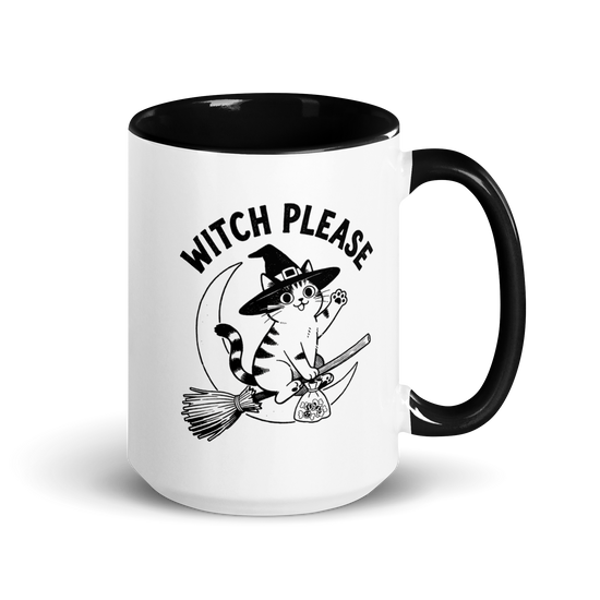Witch, Please (Cat) Colored Mug – Black 15 oz, handle on right