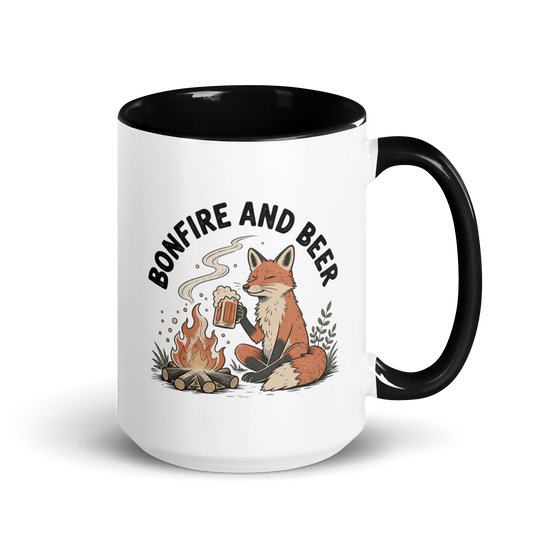 Bonfire and Beer Colored Mug – Black 15 oz, handle on right
