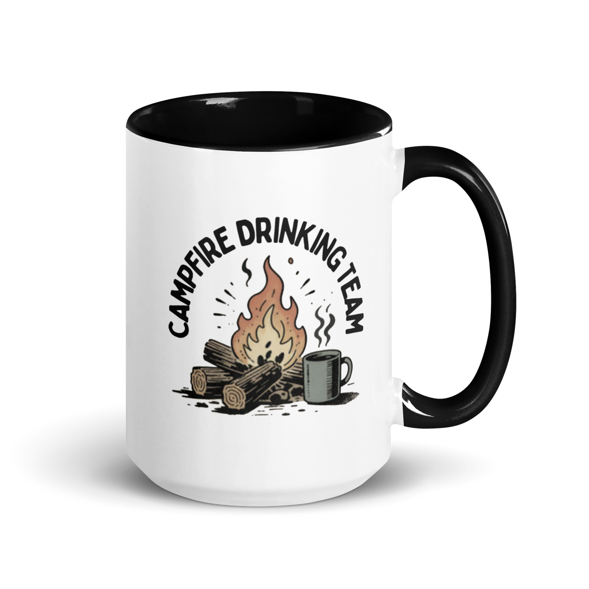 Campfire Drinking Team Colored Mug – Black 15 oz, handle on right
