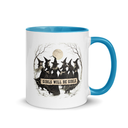 Girls Will Be Girls Colored Mug – Blue 11 oz, handle on right