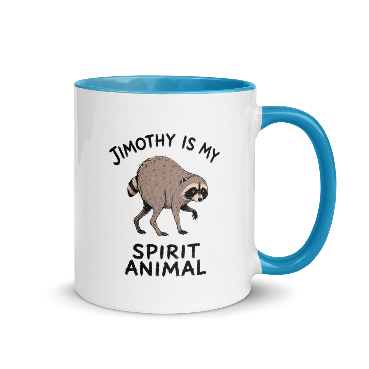 Jimothy Is My Spirit Animal Colored Mug – Blue 11 oz, handle on right