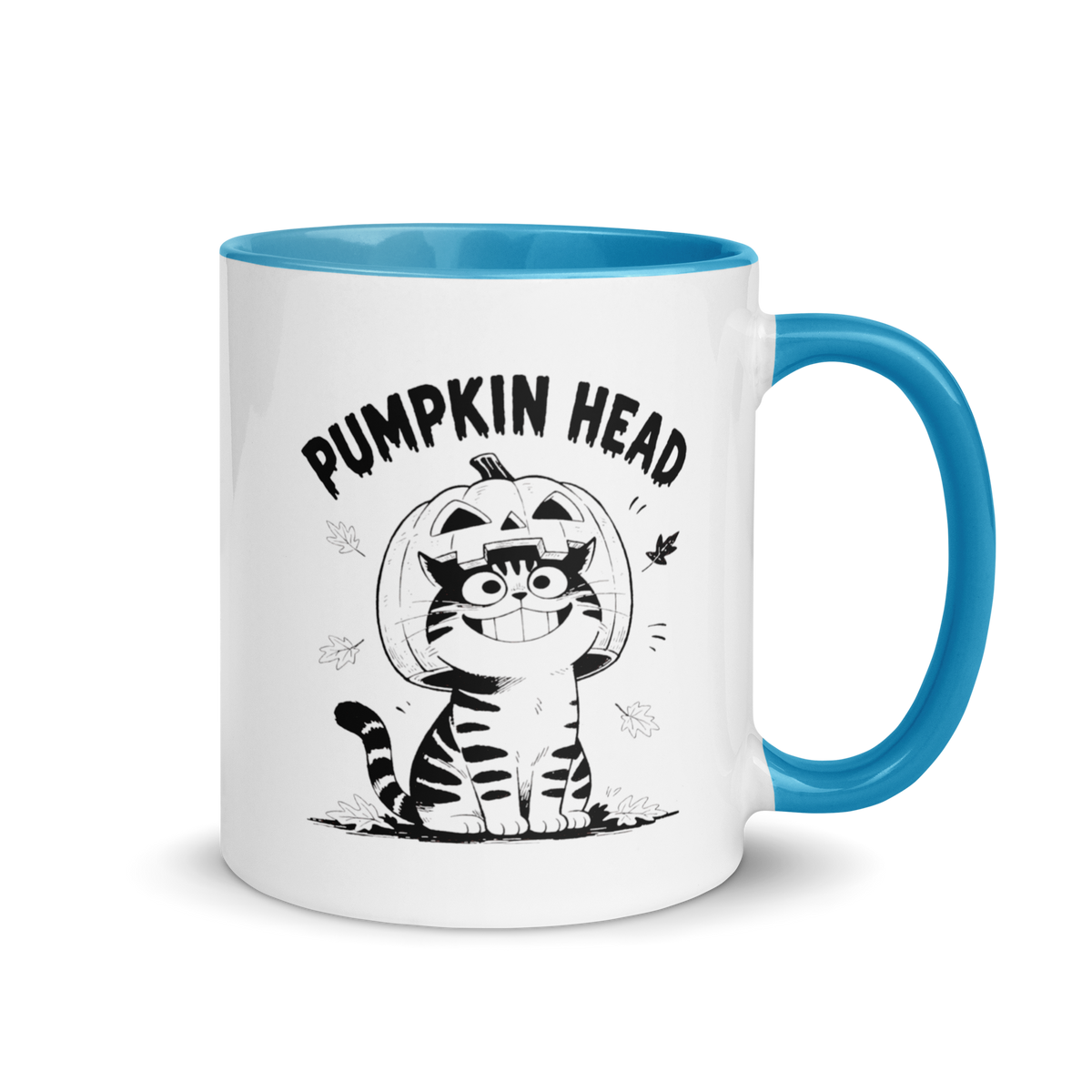 Pumpkin Head Colored Mug – Blue 11 oz, handle on right