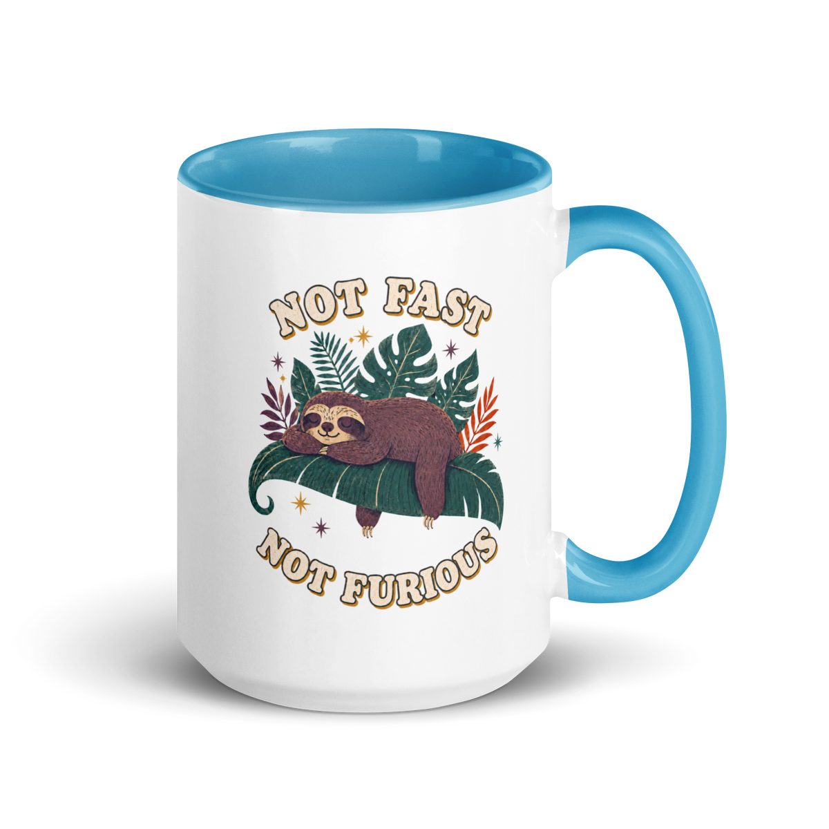 Not Fast Not Furious Colored Mug – Blue 15 oz, handle on right
