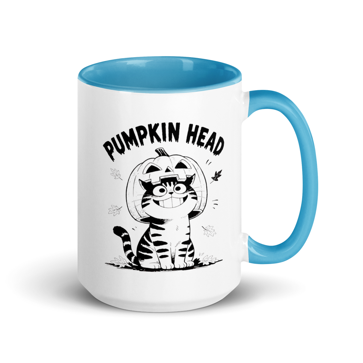 Pumpkin Head Colored Mug – Blue 15 oz, handle on right