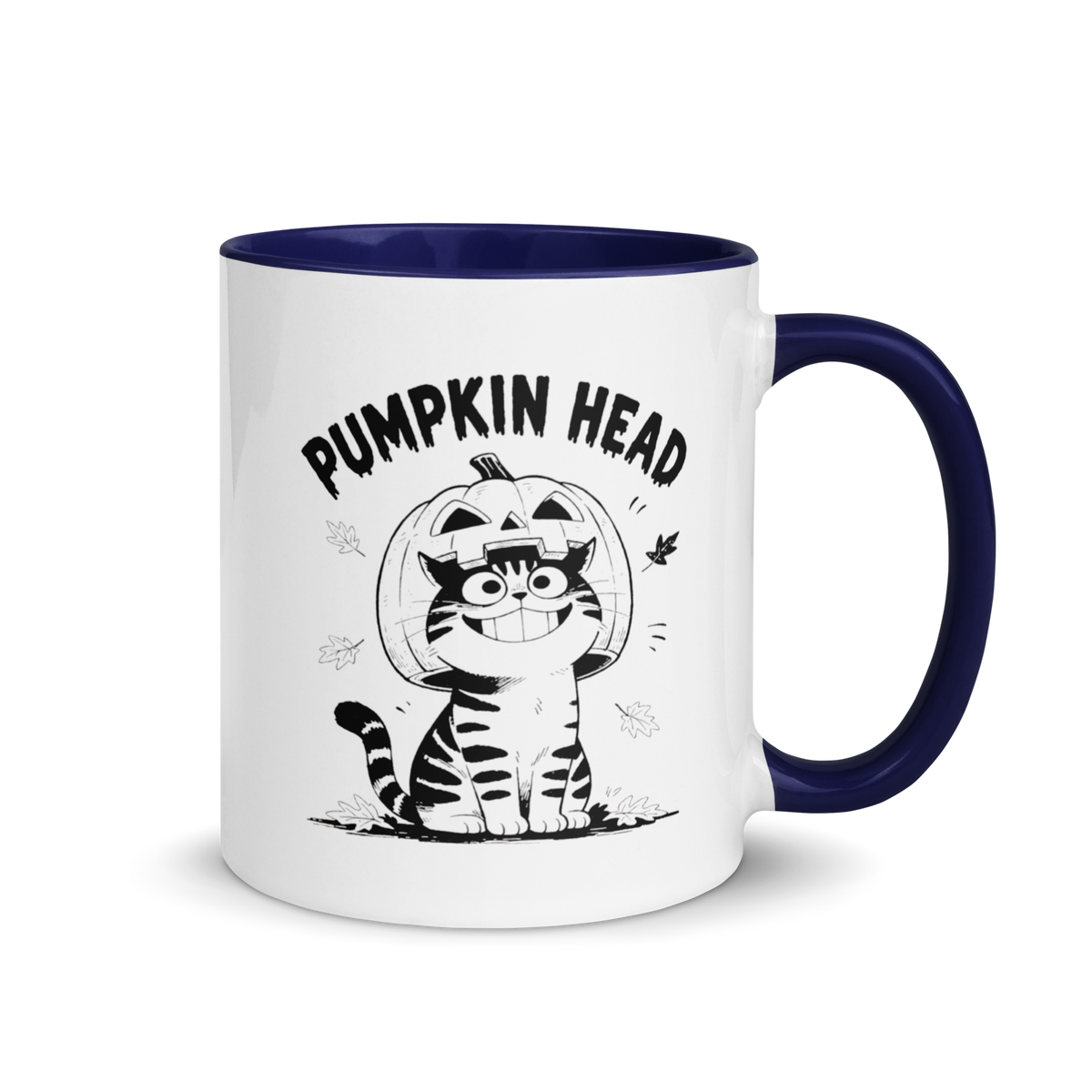 Pumpkin Head Colored Mug – Dark Blue 11 oz, handle on right