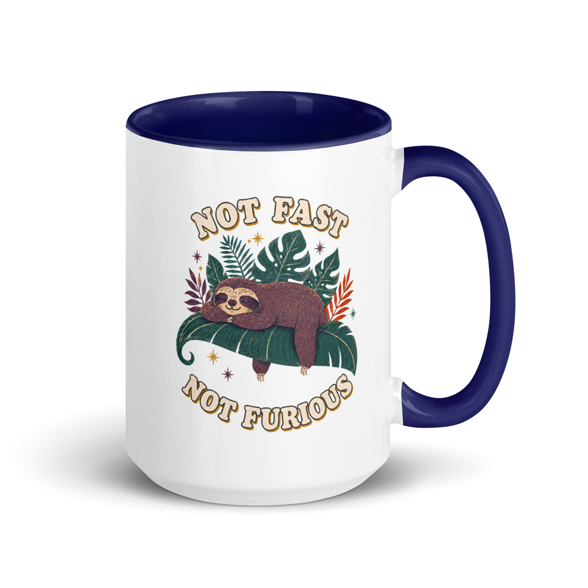 Not Fast Not Furious Colored Mug – Dark Blue 15 oz, handle on right