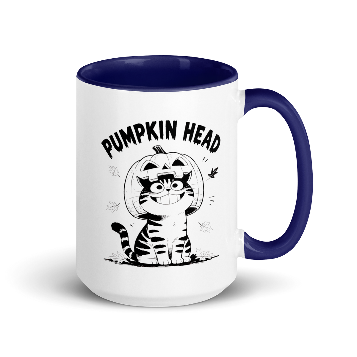 Pumpkin Head Colored Mug – Dark Blue 15 oz, handle on right