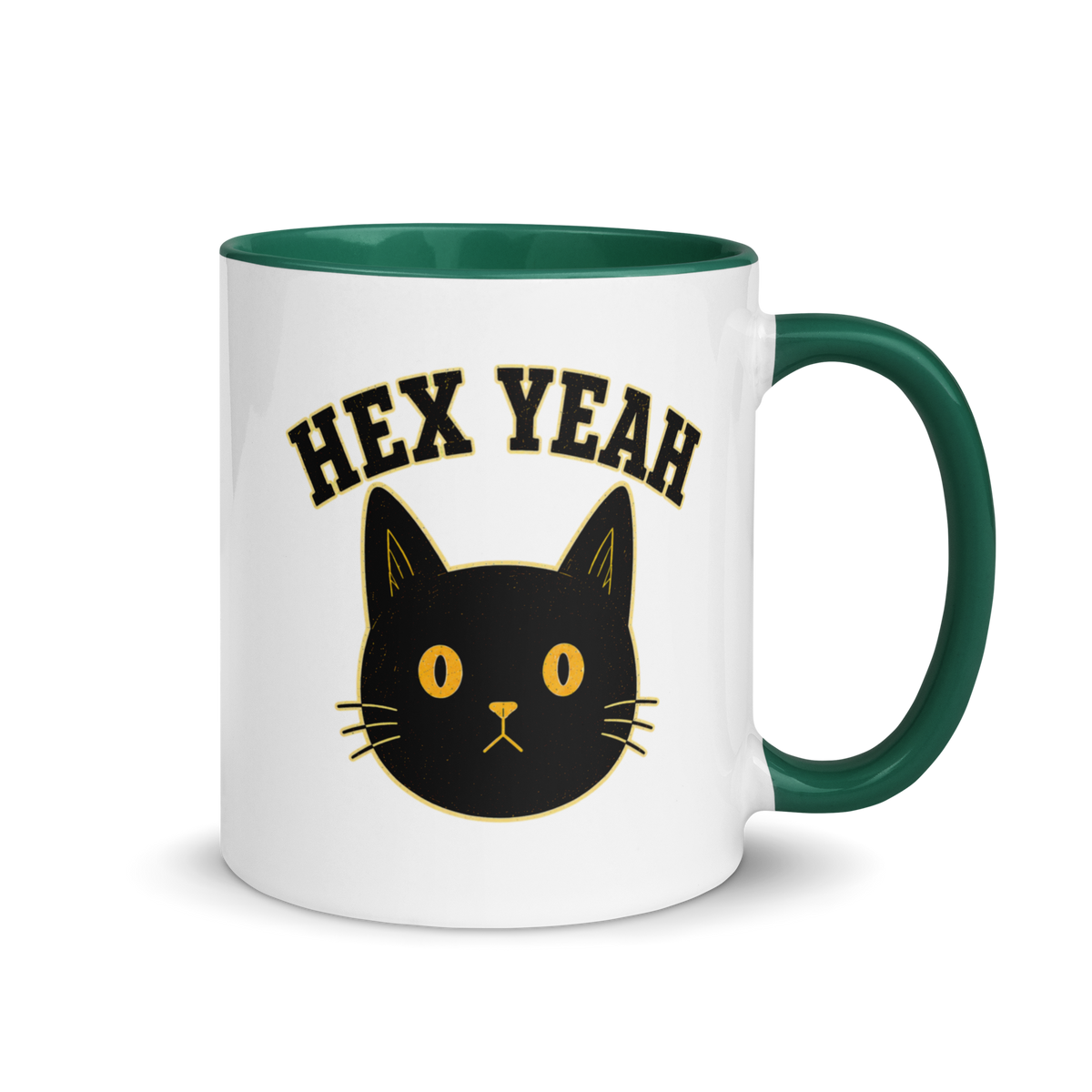 Hex Yeah Colored Mug – Dark Green 11 oz, handle on right